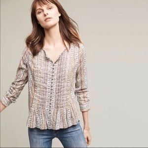 Anthro Maeve Gelise Floral Stripe Peplum Top Small